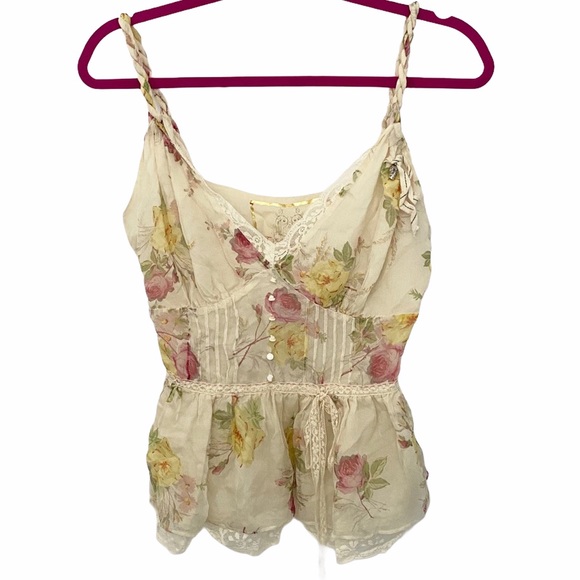 new For Love + Liberty by Johnny Was ๐ Romantic Floral Print Silk Cami ๐ Ivory - Picture 3 of 17